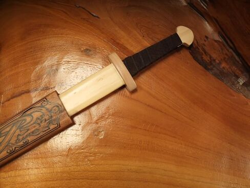 Dark Brown Sturdy Wooden Mini Toy Viking Sword with Leather Wrapped Handle in Saudi Arabia