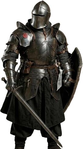 NauticalMart Dark Barbuta Knight Armor- Medieval Full Suit of Armor Wearable 18-Gauge Steel Black Finish Plate Perfect for Renaissance Fairs & Displays LARP Cosplay, Reenactment in Kuwait