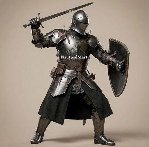 NauticalMart Dark Barbuta Knight Armor- Medieval Full Suit of Armor Wearable 18-Gauge Steel Black Finish Plate Perfect for Renaissance Fairs & Displays LARP Cosplay, Reenactment in Kuwait