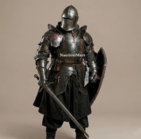 NauticalMart Dark Barbuta Knight Armor- Medieval Full Suit of Armor Wearable 18-Gauge Steel Black Finish Plate Perfect for Renaissance Fairs & Displays LARP Cosplay, Reenactment in Kuwait