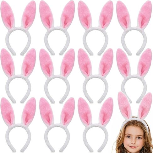 12 Packs Easter Bunny Ears Headbands Set - Soft Plush Rabbit Ear Bunny Hair Bands Bendable Poseable for Easter Basket Stuffers Party Favors Costume Accessories for Kids Women in Saudi Arabia