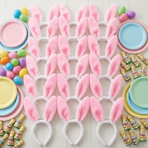 12 Packs Easter Bunny Ears Headbands Set - Soft Plush Rabbit Ear Bunny Hair Bands Bendable Poseable for Easter Basket Stuffers Party Favors Costume Accessories for Kids Women in Saudi Arabia