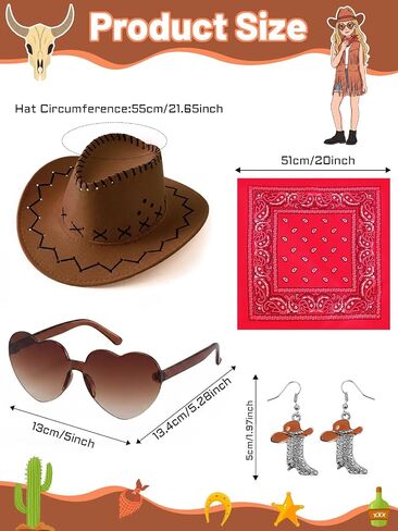 Cowgirl Outfits for Girls 6Pcs Western Rodeo Costume Set Fringe Vest Cowboy Hat Earrings for Halloween 5-14 Years in Kuwait