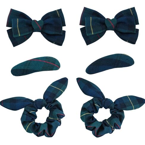 5Pcs School Uniform Hair Accessories Set for Girls, Plaid Headband, Plaid Scrunchie, Long Tail Hair Bow, Alligator Clip Bows Back to School Hair Accessories for Toddler Girl (Green Navy Red Yellow) in Saudi Arabia