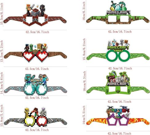 16Pcs Pixel Party Set, Party Decorative Glasses, Cosplay Decorative Glasses, Suitable for Witch Hunter Group Birthday Parties, Children's Birthday Party Gifts. in Saudi Arabia