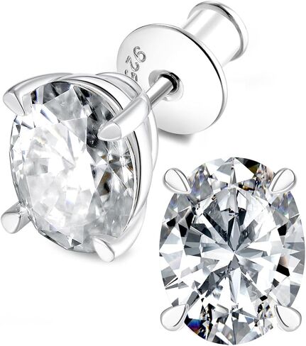1.00/2.00 Carat Moissanite Sparkle Stud Earrings for Women, Oval Cut/Pear Cut/Radiant Cut, Solid 925 Sterling Silver Hypoallergenic, Birthday Valentines Anniversary Mother's Day Ideal Gift for Her in Saudi Arabia
