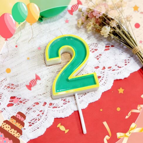 Number 2 Birthday Candles - Street Theme Cake Topper Yellow Green Party Decorations for Monster Cartoon Cake Candle for Boy Girl and Friend (Green 2) in Saudi Arabia