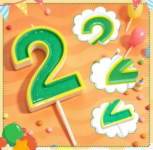 Number 2 Birthday Candles - Street Theme Cake Topper Yellow Green Party Decorations for Monster Cartoon Cake Candle for Boy Girl and Friend (Green 2) in Saudi Arabia