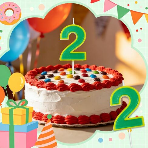 Number 2 Birthday Candles - Street Theme Cake Topper Yellow Green Party Decorations for Monster Cartoon Cake Candle for Boy Girl and Friend (Green 2) in Saudi Arabia