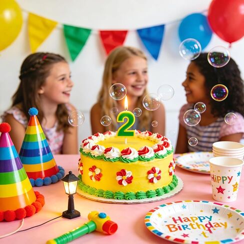 Number 2 Birthday Candles - Street Theme Cake Topper Yellow Green Party Decorations for Monster Cartoon Cake Candle for Boy Girl and Friend (Green 2) in Saudi Arabia