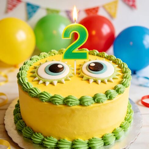 Number 2 Birthday Candles - Street Theme Cake Topper Yellow Green Party Decorations for Monster Cartoon Cake Candle for Boy Girl and Friend (Green 2) in Saudi Arabia
