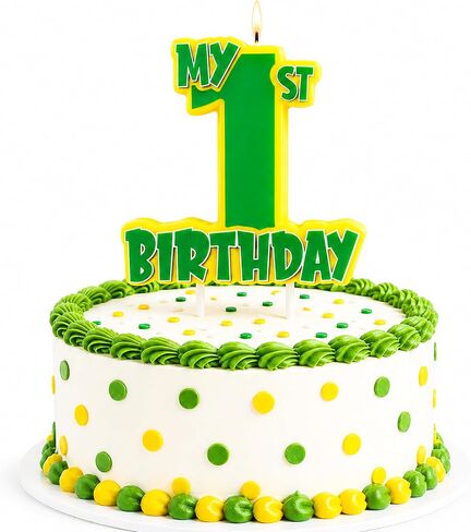 Street Number 1 Birthday Candle,3.5x3.2in Green & Yellow Themed Cake Topper 1st Birthday Candle Decoration for Boy Girl Party Supplies in Saudi Arabia