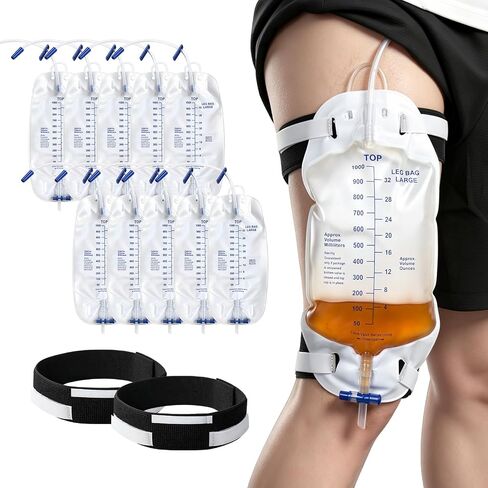 Catheter Leg Bag Kit, 10-Pack Urinary Drainage Bags 2 Reinforced Wide Leg Straps, 34oz Anti-Reflux Valve with 18" Tubing, Universal Fit for Men and Women, Leak-Proof Design for Daily in Kuwait