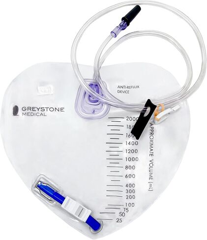 Greystone Urinary Drainage Bag 2000ml - Bedside Urine Collection Bag with Anti-Reflux Valve, 48" Drainage Tube, Hook and Clip, Urinary Catheter Bag for Night Use and Medical Urinary Supplies in Kuwait