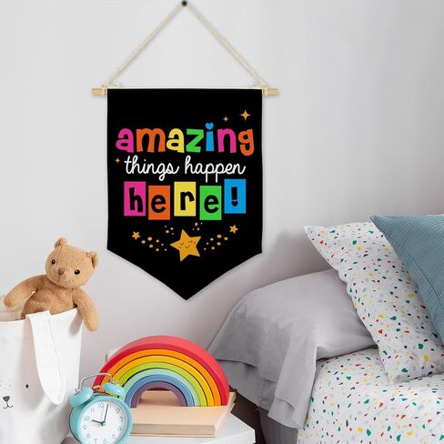 Positive Affirmations Wall Decor for Kids, Welcome Back to School Wall Banner, Motivational Wall Banner for classroom, Amazing Things Happen Here in Saudi Arabia