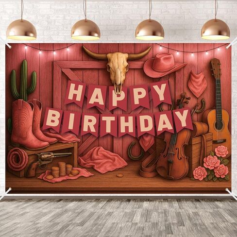 Western Cowgirl Happy Birthday Banner, 60x40in/152x100cm Wild West Cowgirl Birthday Banner with Ribbon Party Decoration Supplies for Girls Shower Photography Decor in Kuwait