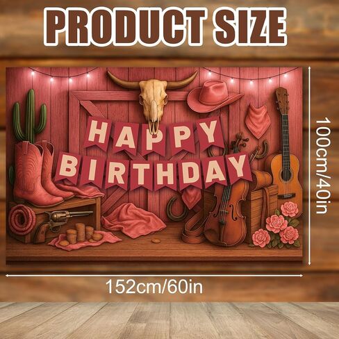 Western Cowgirl Happy Birthday Banner, 60x40in/152x100cm Wild West Cowgirl Birthday Banner with Ribbon Party Decoration Supplies for Girls Shower Photography Decor in Kuwait