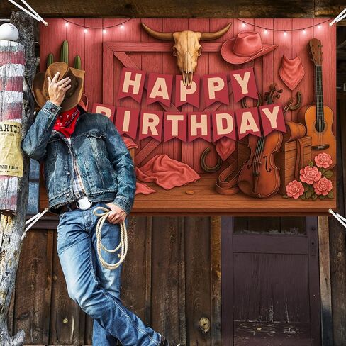 Western Cowgirl Happy Birthday Banner, 60x40in/152x100cm Wild West Cowgirl Birthday Banner with Ribbon Party Decoration Supplies for Girls Shower Photography Decor in Kuwait