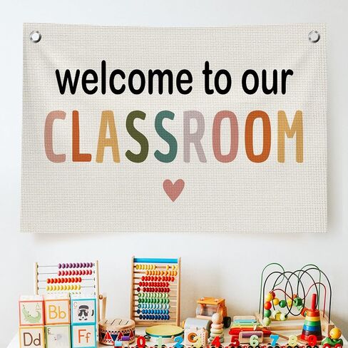 Classroom Wall Decor for Teacher, Boho Welcome To Our Classroom Canvas Banner Wall Hanging Banner Flag Decor, Back to School Wall Flags for Classroom School Nursery Playroom, 30x20 inches in Saudi Arabia