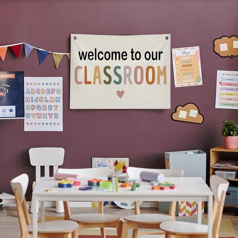 Classroom Wall Decor for Teacher, Boho Welcome To Our Classroom Canvas Banner Wall Hanging Banner Flag Decor, Back to School Wall Flags for Classroom School Nursery Playroom, 30x20 inches in Saudi Arabia