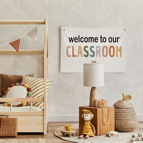 Classroom Wall Decor for Teacher, Boho Welcome To Our Classroom Canvas Banner Wall Hanging Banner Flag Decor, Back to School Wall Flags for Classroom School Nursery Playroom, 30x20 inches in Saudi Arabia