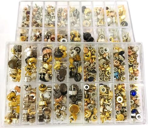 150-160pcs/Box Watch Crown Spare Parts, Silver Bronze Copper Assorted Watch Crown Parts Replacement Accessories in Saudi Arabia