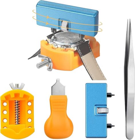 Watch Battery Replacement Kit 4 Piece, Watch Case Opener Set with Remover Holder, Wrench Back Remover for Rotate Open Watch Cover in Saudi Arabia