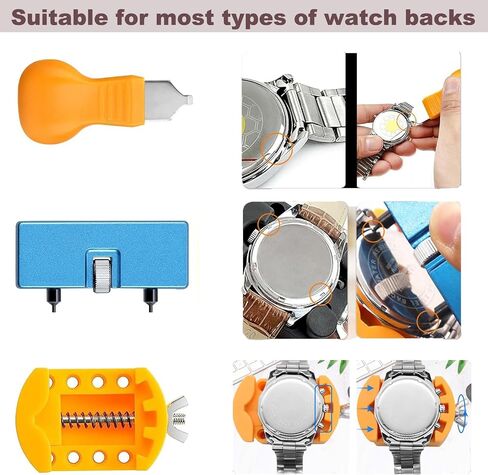 Watch Battery Replacement Kit 4 Piece, Watch Case Opener Set with Remover Holder, Wrench Back Remover for Rotate Open Watch Cover in Saudi Arabia