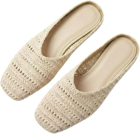 Elegant Bohemian Crochet Mules for Women, Breathable Hollow-Out Woven Knit Flats, Pointed Toe Summer Beach Sandals, Lightweight Slip-on Loafers for Travel & Daily Wear in Saudi Arabia