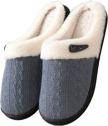 Afellicy Womens Memory Foam Slippers Knitted Faux Fur House Shoes Indoor and Outdoor Fur Lining Bedroom Slipper in Kuwait