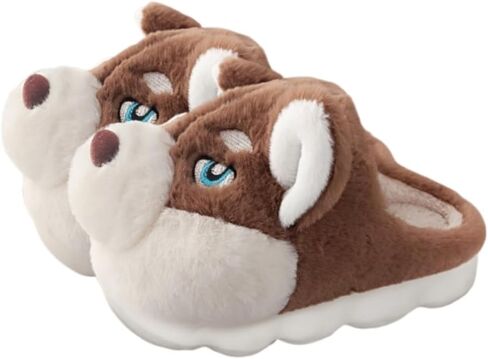 Premium Comfort Thermal Cute Seberian Husky Dog Non Slip Women's Fuzzy House Slippers Indoor Soft Warm Furry Shoes in Kuwait