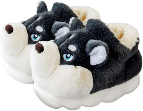 Premium Comfort Thermal Cute Seberian Husky Dog Non Slip Women's Fuzzy House Slippers Indoor Soft Warm Furry Shoes in Kuwait