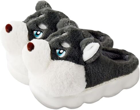 Premium Comfort Thermal Cute Seberian Husky Dog Non Slip Women's Fuzzy House Slippers Indoor Soft Warm Furry Shoes in Kuwait