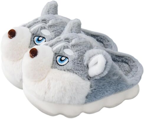 Premium Comfort Thermal Cute Seberian Husky Dog Non Slip Women's Fuzzy House Slippers Indoor Soft Warm Furry Shoes in Kuwait