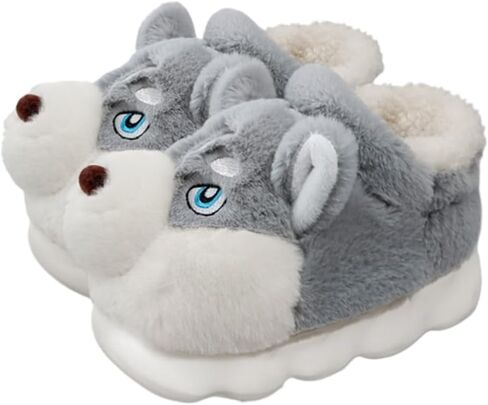 Premium Comfort Thermal Cute Seberian Husky Dog Non Slip Women's Fuzzy House Slippers Indoor Soft Warm Furry Shoes in Kuwait