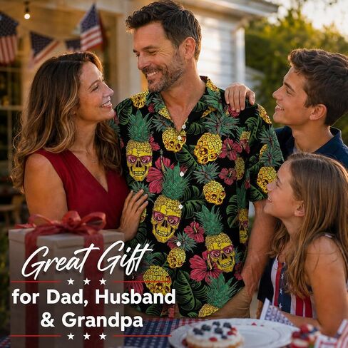 Pineapple Skull Hawaiian Shirt for Men Women or Loved Ones, Neon Skull Button Down Shirt, Summer Button Up Shirts for Men, Colorful Floral Aloha Shirt, Retro Gifts for Any Occasion in Saudi Arabia