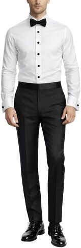 Adam Baker Men's 4-Way Stretch Slim Fit French Cuff Laydown Collar Tuxedo Shirt - Cufflinks & Bow Tie Included in Saudi Arabia