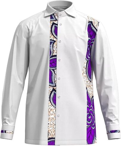 Xiaohuagua Men's Dashiki Shirt African Tribal Graphic Patchwork Design Regular Fit Long Sleeve Button Down Shirts in Saudi Arabia