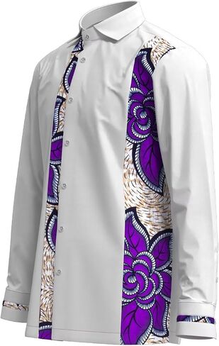 Xiaohuagua Men's Dashiki Shirt African Tribal Graphic Patchwork Design Regular Fit Long Sleeve Button Down Shirts in Saudi Arabia