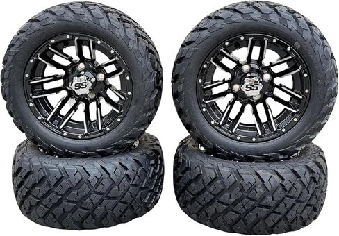 12 Inch Glossy Black Golf Cart Wheels & Tires Set of 4, 20x10-12 All Terrain Tires, DOT Certified Golf Cart Wheels Compatible with EZGO, Club Car, YMH in Kuwait