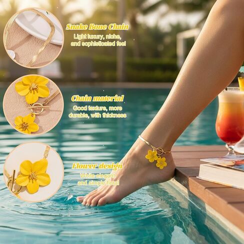 Flower Charm Anklet for Women Dainty Floral Ankle Bracelet Minimalist Beach Jewelry for Summer Vacation Party Casual Wear 9.45 in in Kuwait