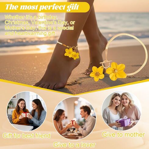 Flower Charm Anklet for Women Dainty Floral Ankle Bracelet Minimalist Beach Jewelry for Summer Vacation Party Casual Wear 9.45 in in Kuwait