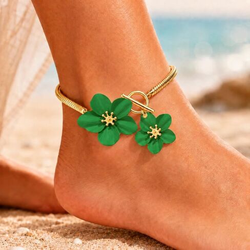 Flower Charm Anklet for Women Dainty Floral Ankle Bracelet Minimalist Beach Jewelry for Summer Vacation Party Casual Wear 9.45 in in Kuwait