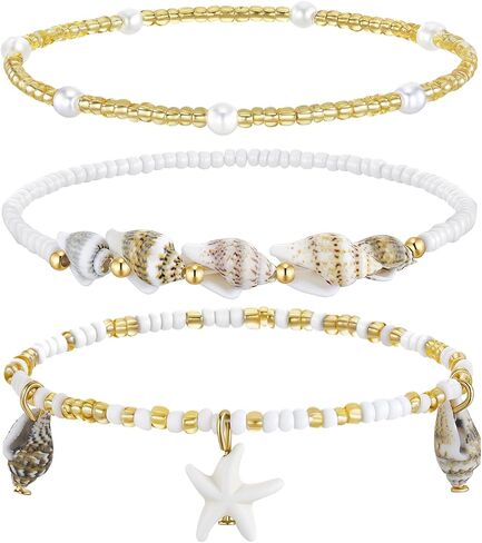 Cicy Bell Boho Ankle Bracelets for Women Beachy Shell Starfish Charm Layered Anklets Non Tarnish Summer Vacation Foot Jewelry Gift in Saudi Arabia