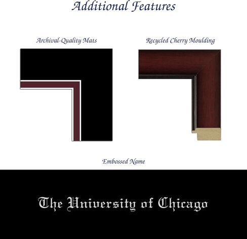 University of Chicago 12" w x 9" h Diploma Frame - Fits a bachelor's, master's and phd - Silver Embossed Diploma Frame - Cherry Moulding with Black and Maroon Matting - Officially Licensed in Kuwait
