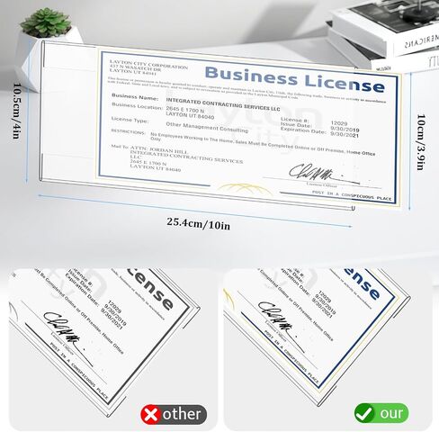 2 Pack Acrylic Business License Frame 4x10, Clear Certificate Holder with Side-Loading Design, Wall Mount for Cosmetology License Health Permit, Professional Document Display for Salon Station in Saudi Arabia