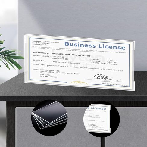 2 Pack Acrylic Business License Frame 4x10, Clear Certificate Holder with Side-Loading Design, Wall Mount for Cosmetology License Health Permit, Professional Document Display for Salon Station in Saudi Arabia