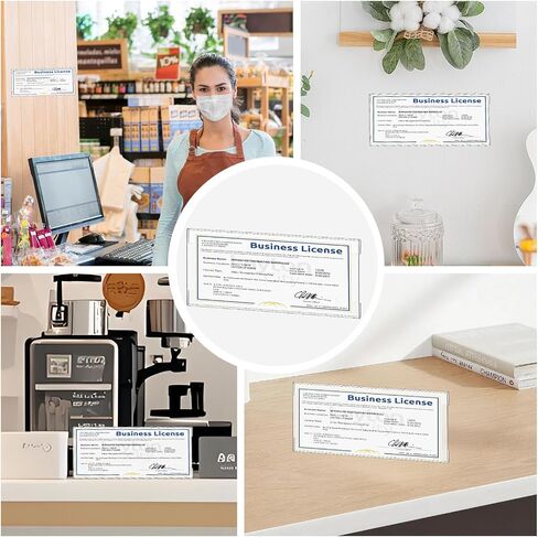 2 Pack Acrylic Business License Frame 4x10, Clear Certificate Holder with Side-Loading Design, Wall Mount for Cosmetology License Health Permit, Professional Document Display for Salon Station in Saudi Arabia