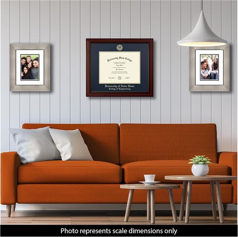 University of Notre Dame 11" w x 8.5" h Diploma Frame - Fits a bachelor's, master's and phd - Gold Embossed Diploma Frame - Cherry Moulding with Navy and Gold Matting - Officially Licensed in Kuwait