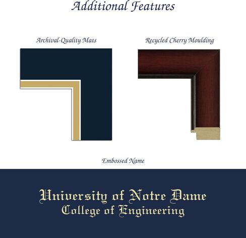 University of Notre Dame 11" w x 8.5" h Diploma Frame - Fits a bachelor's, master's and phd - Gold Embossed Diploma Frame - Cherry Moulding with Navy and Gold Matting - Officially Licensed in Kuwait